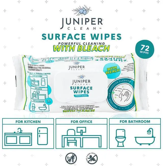 Alt view image 3 of 7 - CLEAN 1 Pack Surface Wipes with Bleach, All-Purpose Cleaner for Bathroom, Kitchen, Office, 72 Count Soft Flow, Fresh Scent, Lint Free & Durable