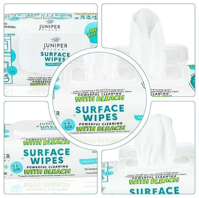 Alt view image 7 of 7 - CLEAN 1 Pack Surface Wipes with Bleach, All-Purpose Cleaner for Bathroom, Kitchen, Office, 72 Count Soft Flow, Fresh Scent, Lint Free & Durable