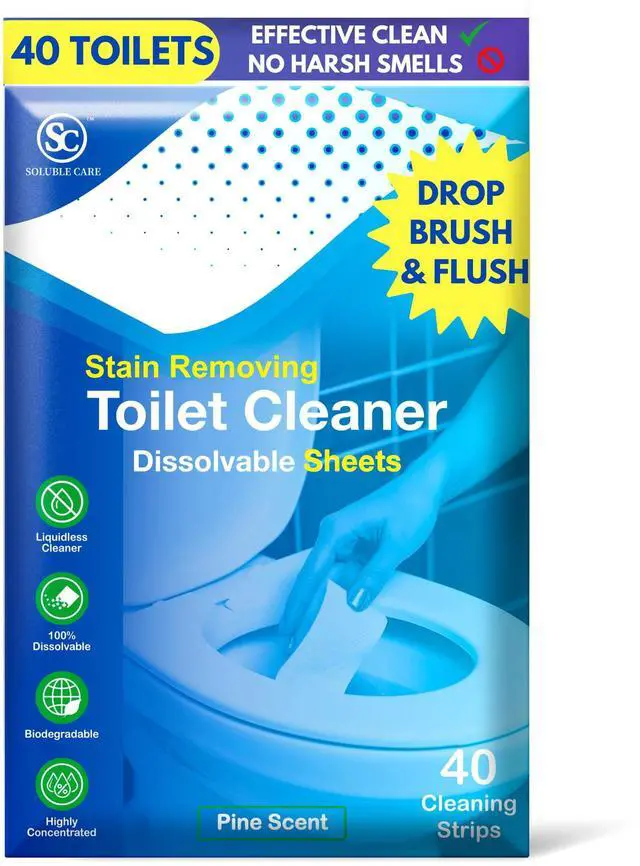 Main image of Dissolvable Toilet Bowl Cleaner Sheets (No Bottles, Easy Clean, Quick-Dissolving, Mess-Free, Septic-Safe Cleaning for Home & Office) - 40 Sheets, Pine Scent