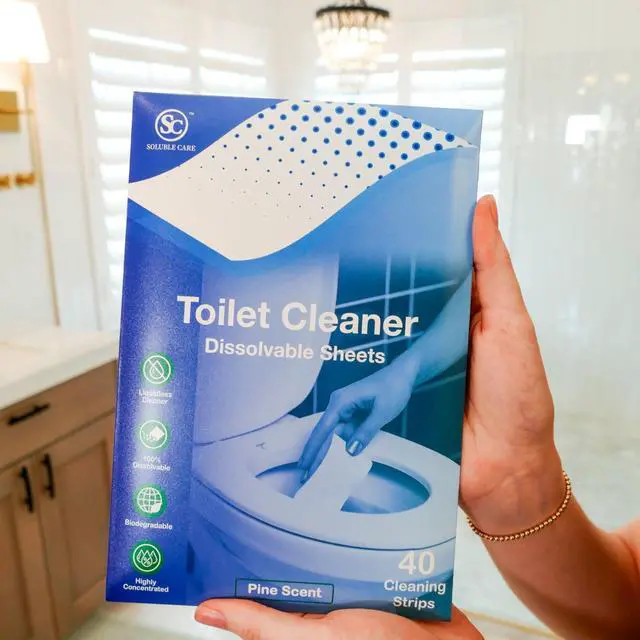 Alt view image 3 of 7 - Dissolvable Toilet Bowl Cleaner Sheets (No Bottles, Easy Clean, Quick-Dissolving, Mess-Free, Septic-Safe Cleaning for Home & Office) - 40 Sheets, Pine Scent
