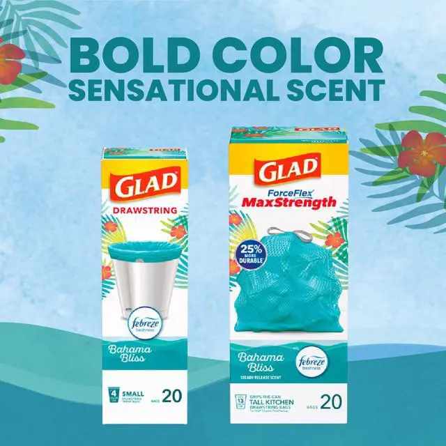 Alt view image 7 of 7 - Small Trash Bags, Great for Office, Bathrooms and Bedroom Bins, Bahama Bliss Scented Garbage Bags, Odor Resistant with Drawstring, Febreze Freshness, 4 Gallon Trash Bags, 80 Count