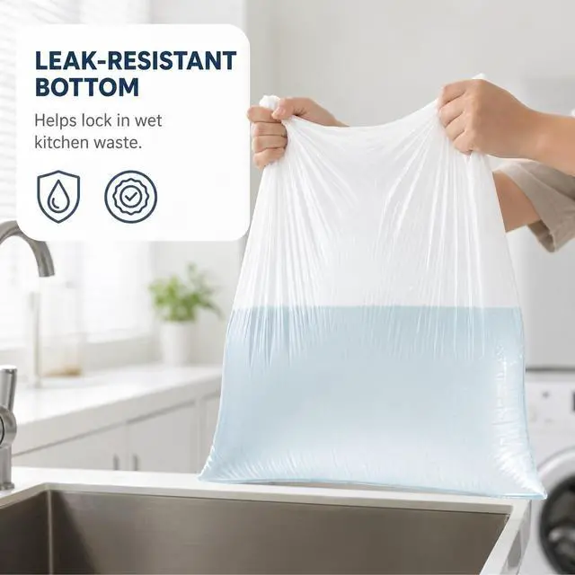 Alt view image 3 of 6 - 8 Gal Trash Bags, 60 Count, Flat Top Kitchen Garbage Bags, Heavy Duty,White