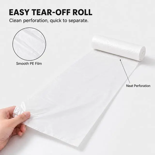 Alt view image 5 of 6 - 8 Gal Trash Bags, 60 Count, Flat Top Kitchen Garbage Bags, Heavy Duty,White