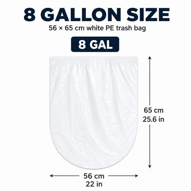 Alt view image 6 of 6 - 8 Gal Trash Bags, 60 Count, Flat Top Kitchen Garbage Bags, Heavy Duty,White
