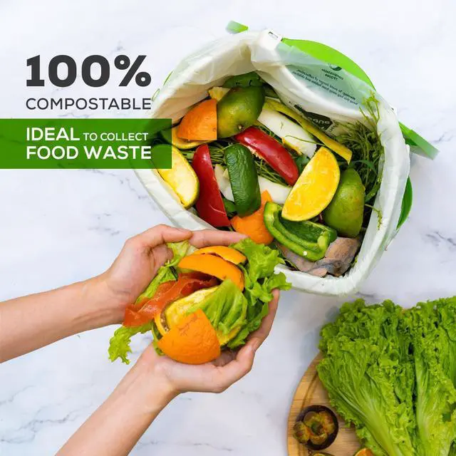 Alt view image 2 of 6 - 100% Compostable Waste Bags 2.6 Gallon (Flat Top Bags, 50 Count) Extra Strong Kitchen Small Compost Bags for Countertop Bin (BPI & OK Compost HOME Certified)