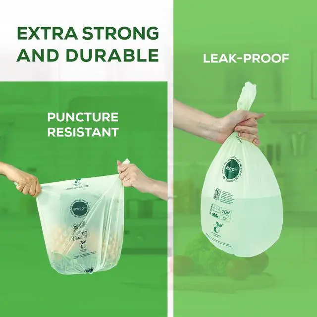 Alt view image 4 of 6 - 100% Compostable Waste Bags 2.6 Gallon (Flat Top Bags, 50 Count) Extra Strong Kitchen Small Compost Bags for Countertop Bin (BPI & OK Compost HOME Certified)