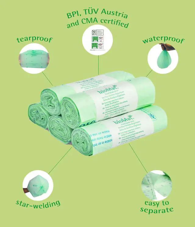 Alt view image 2 of 7 - Compostable Trash Bags 64 Gallon, 10 Count, Extra Large flat top Kitchen Food Scrap Bin Liners, BPI, CMA and OK Compost HOME certified, Meets the ASTM D6400 Standard