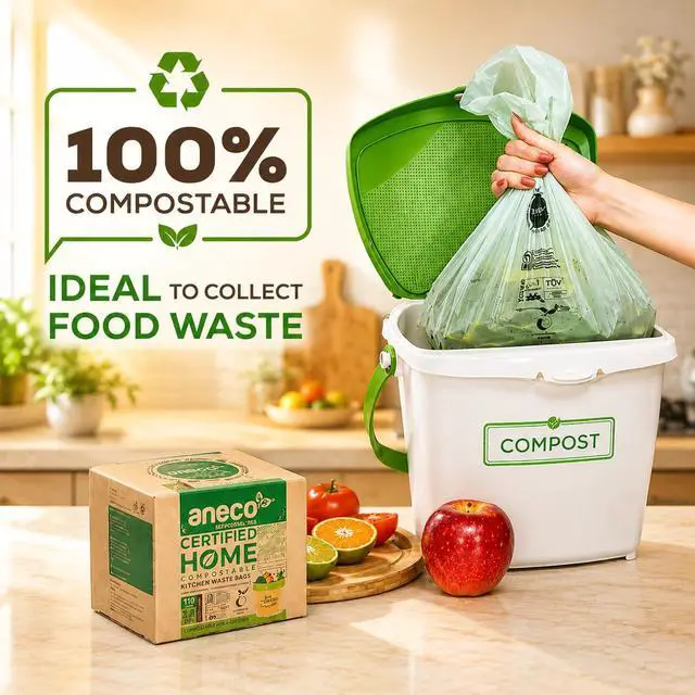 Alt view image 3 of 7 - (Include 10 Bonus Bags) 100% Compostable Waste Bags 2.6 Gallon, Extra Thick Kitchen Small Compost Bags for Countertop Bin, 110 Count (100 + 10 Extra)