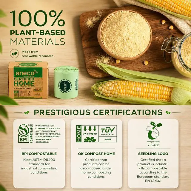 Alt view image 4 of 7 - (Include 10 Bonus Bags) 100% Compostable Waste Bags 2.6 Gallon, Extra Thick Kitchen Small Compost Bags for Countertop Bin, 110 Count (100 + 10 Extra)