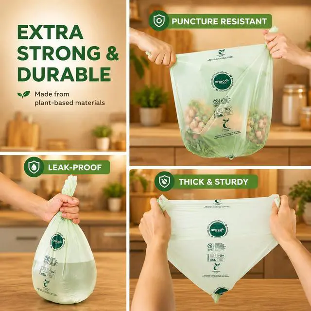 Alt view image 5 of 7 - (Include 10 Bonus Bags) 100% Compostable Waste Bags 2.6 Gallon, Extra Thick Kitchen Small Compost Bags for Countertop Bin, 110 Count (100 + 10 Extra)