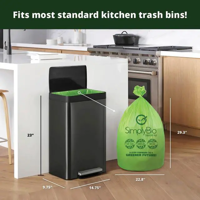 Alt view image 2 of 7 - 13 Gallon Compostable Trash Bags Liners with Flat-Top, Thick 0.87 Mil, 49.21 Liter, 50 Bags, Tall Kitchen Food Scrap Waste Bag, ASTM D6400, US BPI and OK Compost Home Certified
