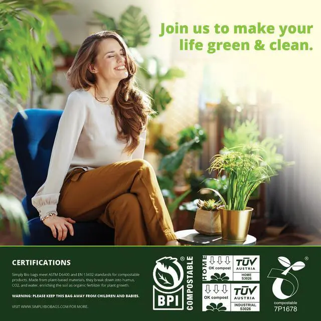 Alt view image 5 of 7 - 13 Gallon Compostable Trash Bags Liners with Flat-Top, Thick 0.87 Mil, 49.21 Liter, 50 Bags, Tall Kitchen Food Scrap Waste Bag, ASTM D6400, US BPI and OK Compost Home Certified
