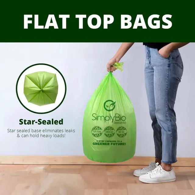 Alt view image 3 of 7 - 13 Gallon Compostable Trash Bags Liners with Flat-Top, Thick 0.87 Mil, 49.21 Liter, 50 Bags, Tall Kitchen Food Scrap Waste Bag, ASTM D6400, US BPI and OK Compost Home Certified