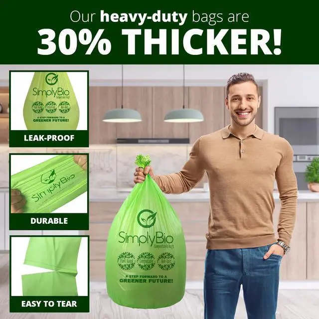 Alt view image 4 of 7 - 13 Gallon Compostable Trash Bags Liners with Flat-Top, Thick 0.87 Mil, 49.21 Liter, 50 Bags, Tall Kitchen Food Scrap Waste Bag, ASTM D6400, US BPI and OK Compost Home Certified