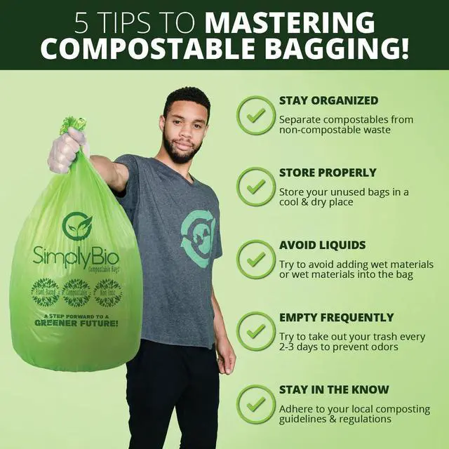 Alt view image 7 of 7 - 13 Gallon Compostable Trash Bags Liners with Flat-Top, Thick 0.87 Mil, 49.21 Liter, 50 Bags, Tall Kitchen Food Scrap Waste Bag, ASTM D6400, US BPI and OK Compost Home Certified