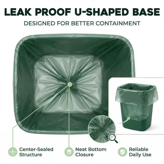 Alt view image 3 of 7 - 4 Gallon Small Trash Bags, 80 Pieces Thick Small Green Garbage Bags with Flat Tops Small Bathroom Trash Bags Ideal for Bedrooms, Kitchens, and Offices