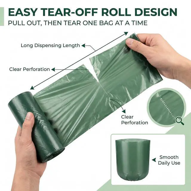 Alt view image 5 of 7 - 4 Gallon Small Trash Bags, 80 Pieces Thick Small Green Garbage Bags with Flat Tops Small Bathroom Trash Bags Ideal for Bedrooms, Kitchens, and Offices