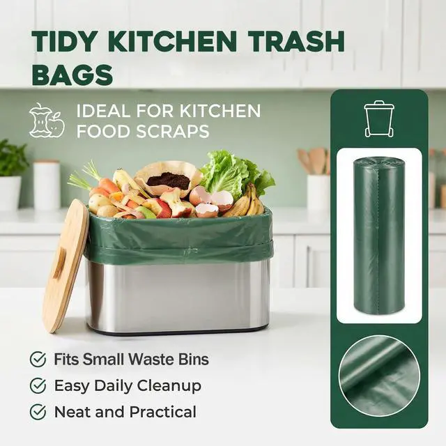Alt view image 6 of 7 - 4 Gallon Small Trash Bags, 80 Pieces Thick Small Green Garbage Bags with Flat Tops Small Bathroom Trash Bags Ideal for Bedrooms, Kitchens, and Offices