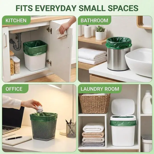 Alt view image 7 of 7 - 4 Gallon Small Trash Bags, 80 Pieces Thick Small Green Garbage Bags with Flat Tops Small Bathroom Trash Bags Ideal for Bedrooms, Kitchens, and Offices
