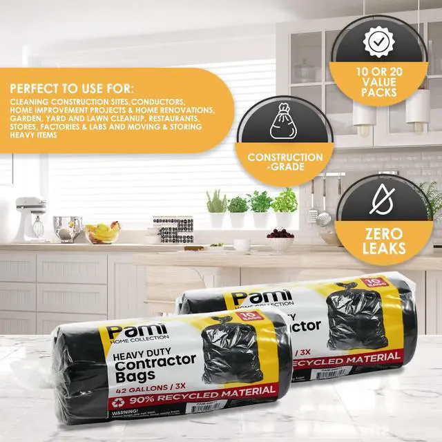 Alt view image 5 of 5 - Heavy Duty 42-Gallon Contractor Trash Bags,Tear Resistant,Black,10 Ct