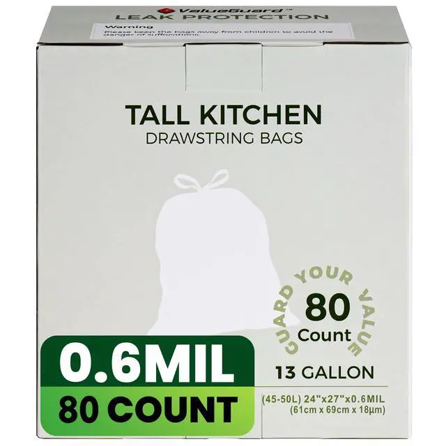 Alt view image 2 of 7 - Large Trash Bag 13 Gallon Tall Drawstring 100% Post-Consumer Recycled Garbage Bag Waste Bag for Kitchen Office