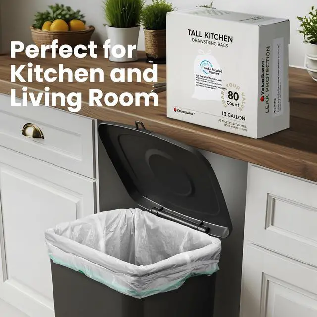 Alt view image 4 of 7 - Large Trash Bag 13 Gallon Tall Drawstring 100% Post-Consumer Recycled Garbage Bag Waste Bag for Kitchen Office