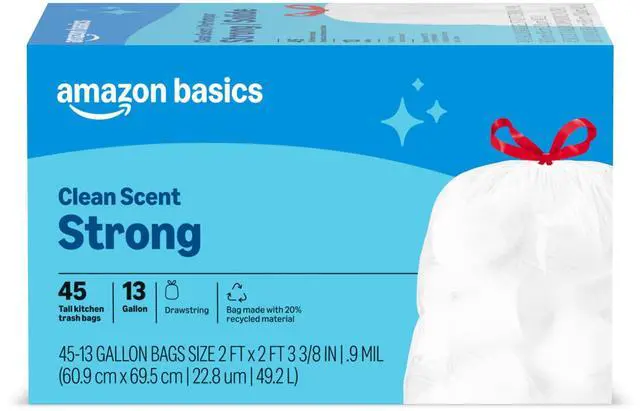 Main image of Tall Kitchen Drawstring Trash Bags, Clean Fresh Scent, 13 Gallon, 45 Count, Packaging May Vary