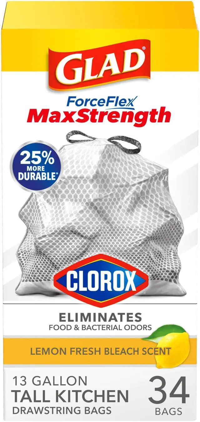 Main image of ForceFlex MaxStrength with Clorox Tall Kitchen Trash Bags, 13 Gal, 34 Ct (Package May Vary)