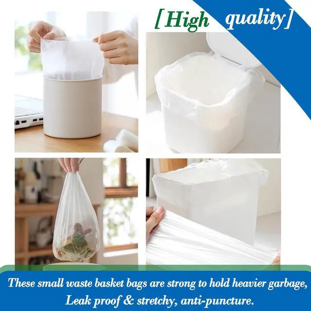 Alt view image 6 of 6 - 0.5 Gallon 250 pcs Mini Clear Trash Bags, Tiny Strong Garbage Bags,Small Plastic Bags for Desktop Trash Bin, Tiny Bathroom Trash Can Bin Liners,Mini Bags for Waste Basket Liner,Fit 2 Liters-Clear
