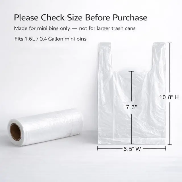 Alt view image 5 of 7 - Mini Trash Bags 1.6 Liter/0.4 Gal- 200 Count Tiny Clear Trash Can Liners for Countertop, Desktop, Makeup & Kitchen Scrap Bags | Leakproof Small Plastic Bags with Handles