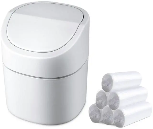 Main image of Mini Desk Trash Can with Lid with Trash Bags 180 Pcs Swing-Lid Tiny Countertop Garbage Bin Small Table Top Plastic Covered Waste Basket