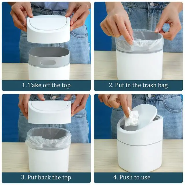 Alt view image 4 of 7 - Mini Desk Trash Can with Lid with Trash Bags 180 Pcs Swing-Lid Tiny Countertop Garbage Bin Small Table Top Plastic Covered Waste Basket