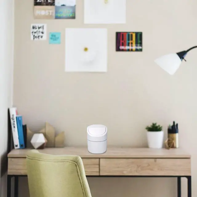 Alt view image 5 of 7 - Mini Desk Trash Can with Lid with Trash Bags 180 Pcs Swing-Lid Tiny Countertop Garbage Bin Small Table Top Plastic Covered Waste Basket