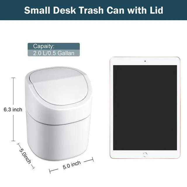 Alt view image 6 of 7 - Mini Desk Trash Can with Lid with Trash Bags 180 Pcs Swing-Lid Tiny Countertop Garbage Bin Small Table Top Plastic Covered Waste Basket