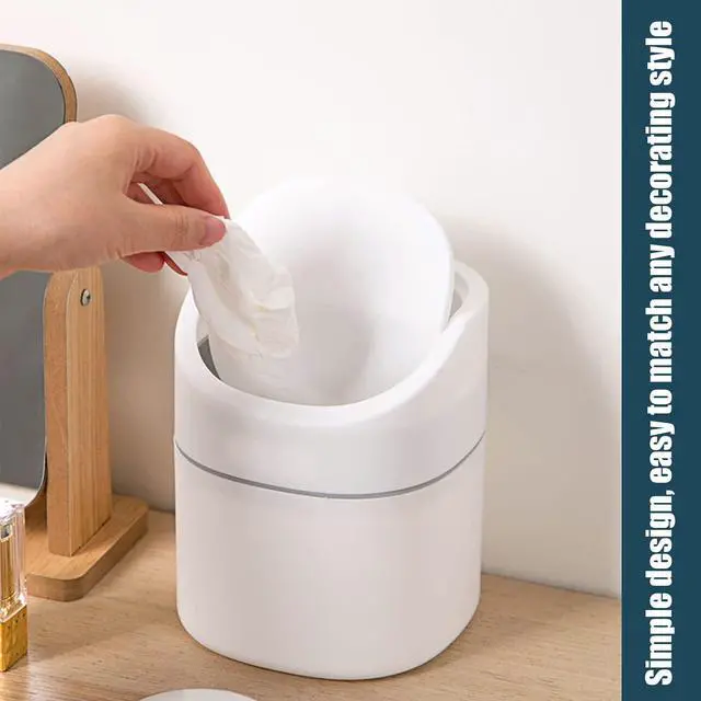 Alt view image 3 of 7 - Mini Desk Trash Can with Lid with Trash Bags 180 Pcs Swing-Lid Tiny Countertop Garbage Bin Small Table Top Plastic Covered Waste Basket