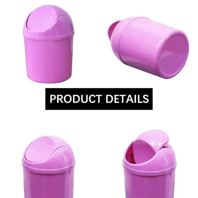 Alt view image 2 of 6 - 2 Pcs Plastic Mini Wastebasket Trash Can with Swing Lid with 120 Trash Bags, Tiny Desktop Waste Garbage Bin for Home, Office, Kitchen, Vanity Tabletop, Bedroom, Bathroom (Pink + Beige)