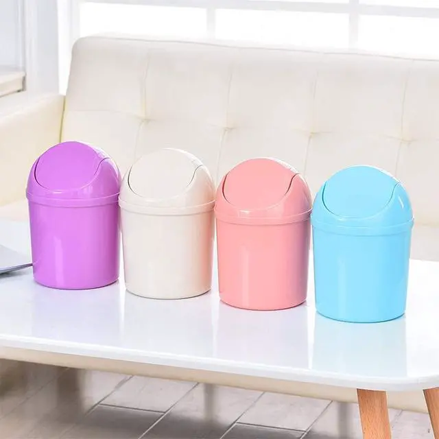 Alt view image 6 of 6 - 2 Pcs Plastic Mini Wastebasket Trash Can with Swing Lid with 120 Trash Bags, Tiny Desktop Waste Garbage Bin for Home, Office, Kitchen, Vanity Tabletop, Bedroom, Bathroom (Pink + Beige)