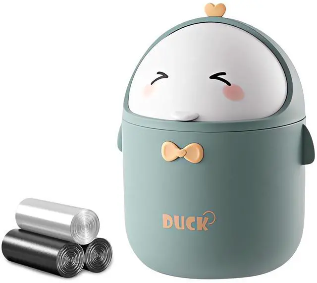 Main image of Cute Desktop Trash Can Wastebasket with 90 Trash Bags, Creative Mini Countertop Garbage Can with Lid, Small Plastic Storage Bin for Home Kitchen Dressing Office Kids Bedroom(Green)