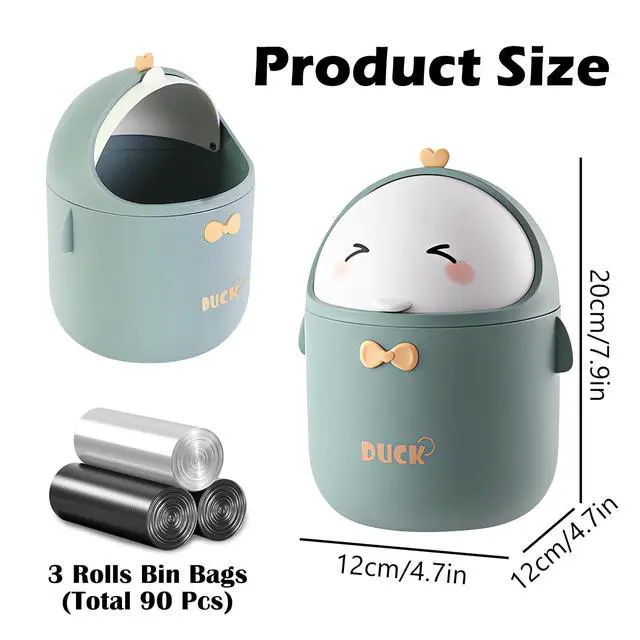 Alt view image 2 of 7 - Cute Desktop Trash Can Wastebasket with 90 Trash Bags, Creative Mini Countertop Garbage Can with Lid, Small Plastic Storage Bin for Home Kitchen Dressing Office Kids Bedroom(Green)