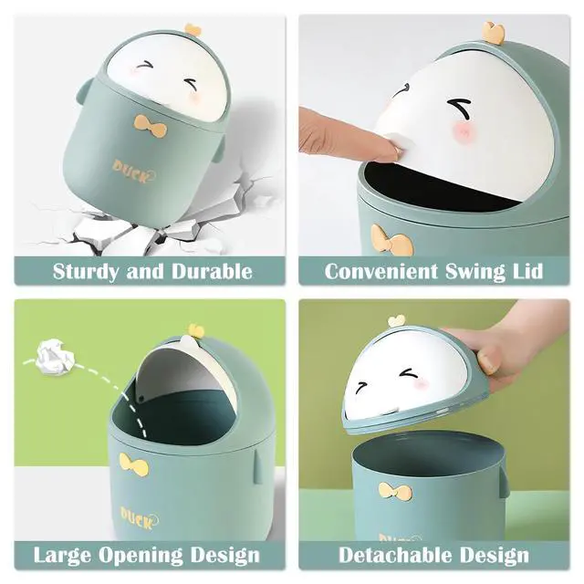 Alt view image 3 of 7 - Cute Desktop Trash Can Wastebasket with 90 Trash Bags, Creative Mini Countertop Garbage Can with Lid, Small Plastic Storage Bin for Home Kitchen Dressing Office Kids Bedroom(Green)