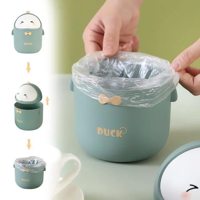 Alt view image 4 of 7 - Cute Desktop Trash Can Wastebasket with 90 Trash Bags, Creative Mini Countertop Garbage Can with Lid, Small Plastic Storage Bin for Home Kitchen Dressing Office Kids Bedroom(Green)