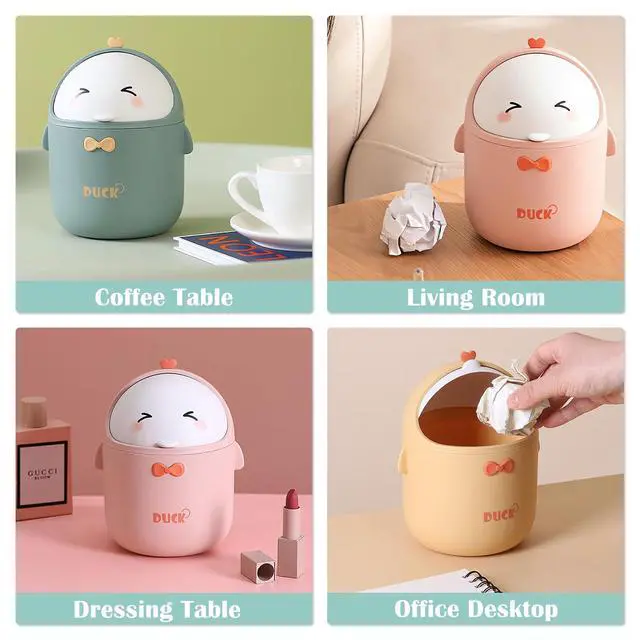 Alt view image 6 of 7 - Cute Desktop Trash Can Wastebasket with 90 Trash Bags, Creative Mini Countertop Garbage Can with Lid, Small Plastic Storage Bin for Home Kitchen Dressing Office Kids Bedroom(Green)