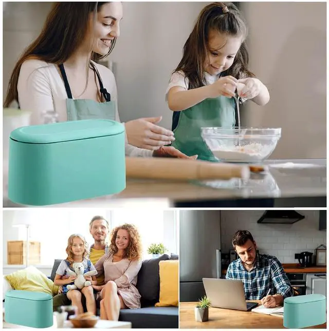 Alt view image 5 of 7 - Mini Trash Can with Lid - Removable Small Garbage Can, Tiny Plastic Trash Bin, Pop Up Countertop Wastebasket, Counter Garbage Lint Bin for Bathroom,Office,Kitchen,Desk,Coffee Table(Sky Blue)