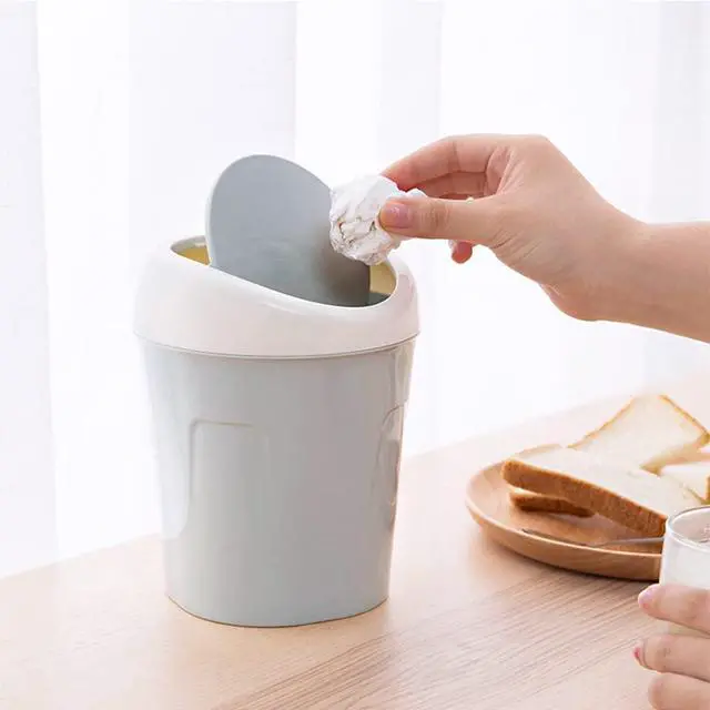 Alt view image 5 of 7 - 2 Pcs Plastic Mini Wastebasket Trash Can with 120 Trash Bags, Tiny Desktop Waste Garbage Bin with Swing Lid for Home, Office, Kitchen, Vanity Tabletop, Bedroom, Bathroom (Blue + Green)