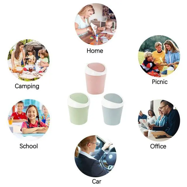 Alt view image 7 of 7 - 2 Pcs Plastic Mini Wastebasket Trash Can with 120 Trash Bags, Tiny Desktop Waste Garbage Bin with Swing Lid for Home, Office, Kitchen, Vanity Tabletop, Bedroom, Bathroom (Blue + Green)