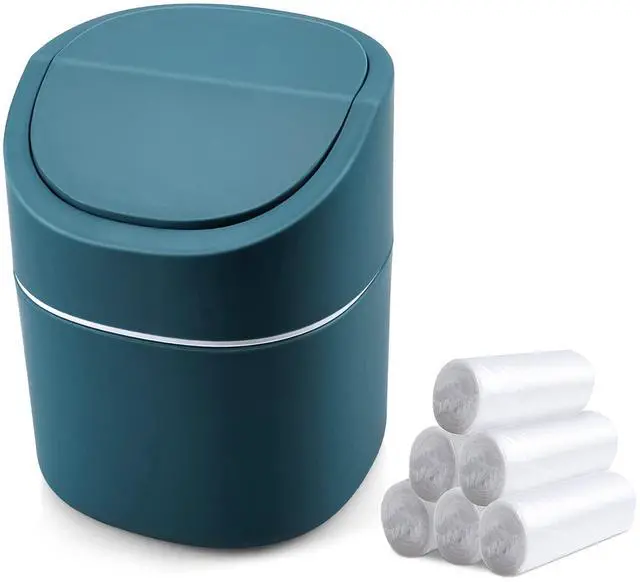 Main image of Mini Desk Trash Can with Lid with Trash Bags 180 Pcs Swing-Lid Tiny Countertop Garbage Bin Small Table Top Plastic Covered Waste Basket