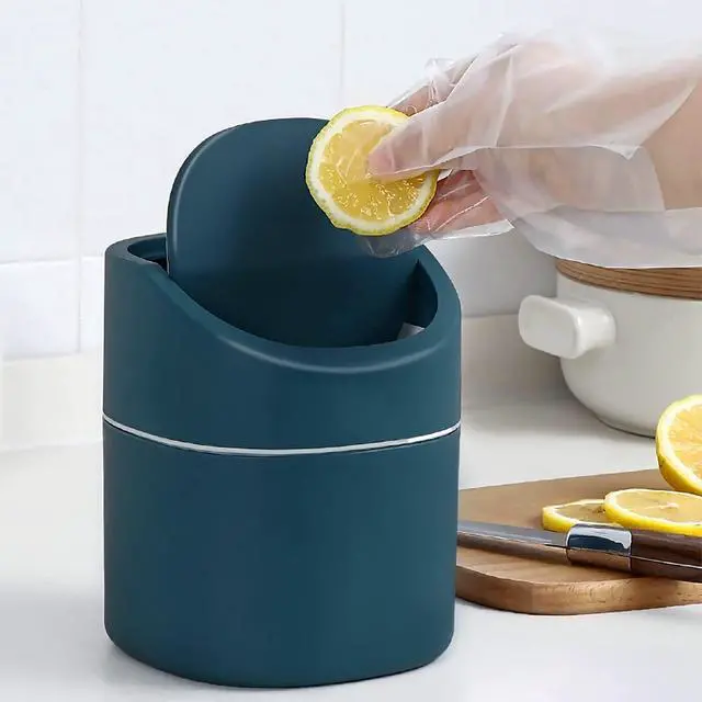 Alt view image 2 of 7 - Mini Desk Trash Can with Lid with Trash Bags 180 Pcs Swing-Lid Tiny Countertop Garbage Bin Small Table Top Plastic Covered Waste Basket