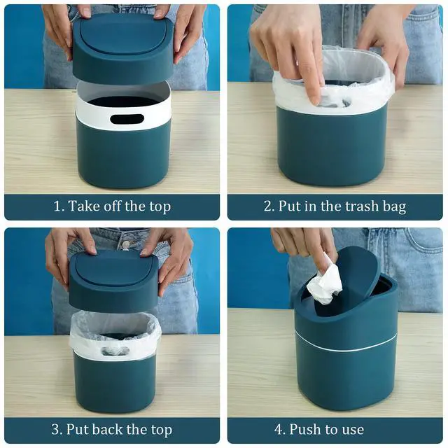 Alt view image 4 of 7 - Mini Desk Trash Can with Lid with Trash Bags 180 Pcs Swing-Lid Tiny Countertop Garbage Bin Small Table Top Plastic Covered Waste Basket