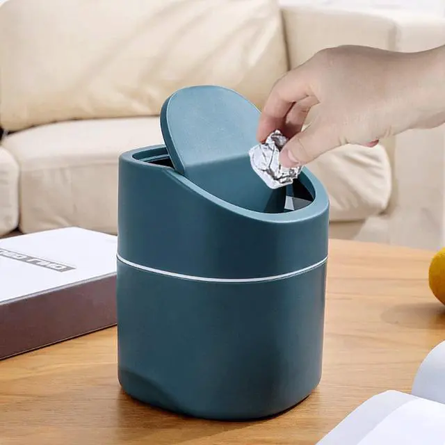 Alt view image 5 of 7 - Mini Desk Trash Can with Lid with Trash Bags 180 Pcs Swing-Lid Tiny Countertop Garbage Bin Small Table Top Plastic Covered Waste Basket