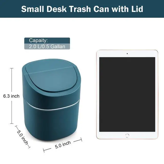 Alt view image 6 of 7 - Mini Desk Trash Can with Lid with Trash Bags 180 Pcs Swing-Lid Tiny Countertop Garbage Bin Small Table Top Plastic Covered Waste Basket